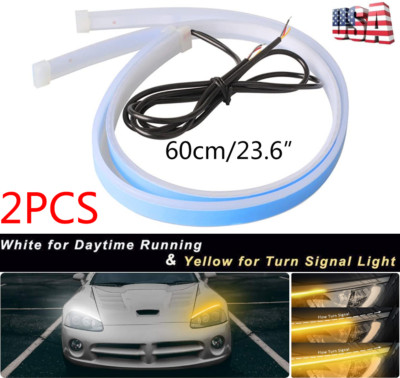 2Pcs DRL LED Headlight Strip Light Daytime Running Turning Signal Lamp Universal