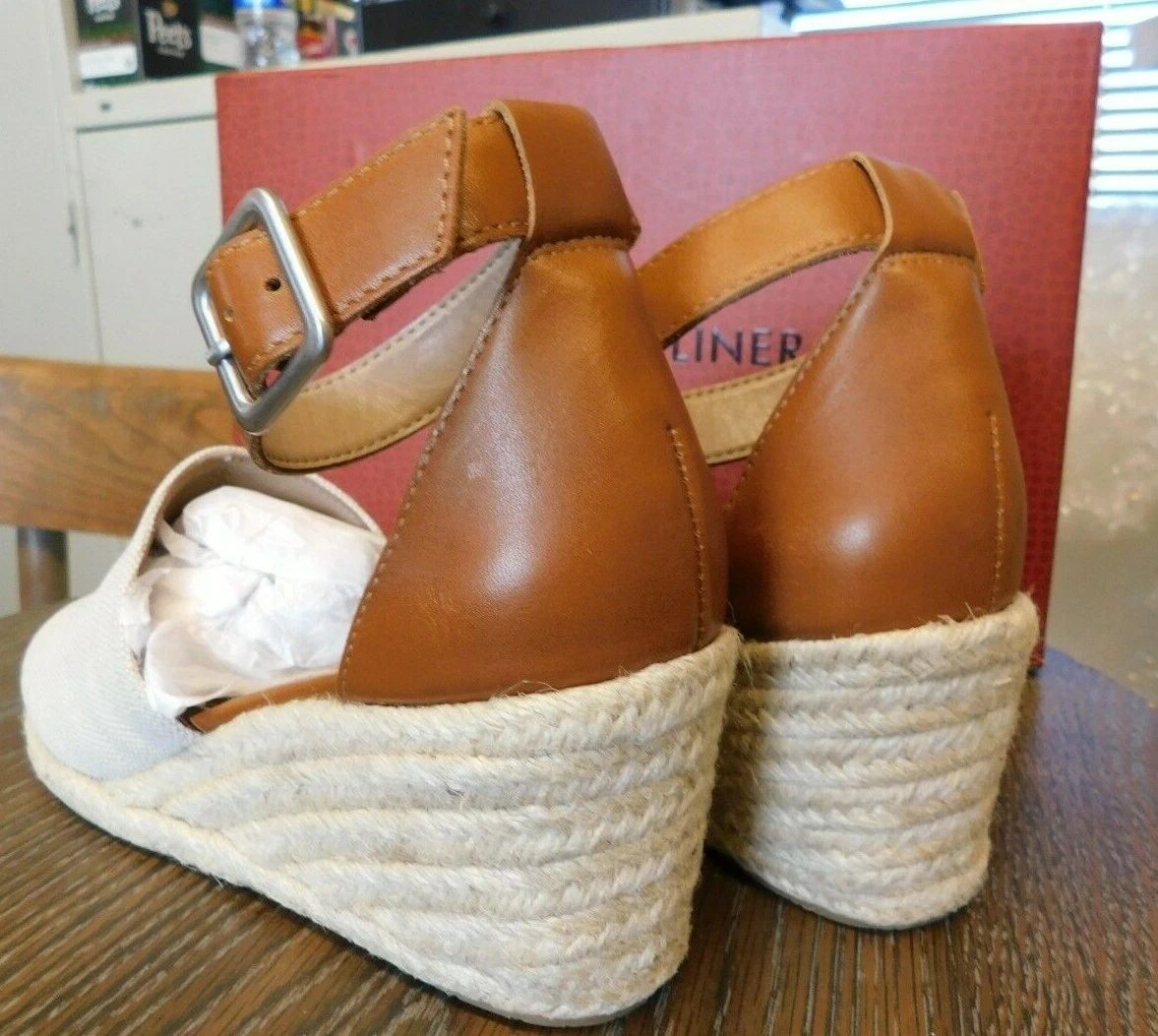 Donald Pliner Cacie DD Natural Canvas Wedge Espadrille 8B 38