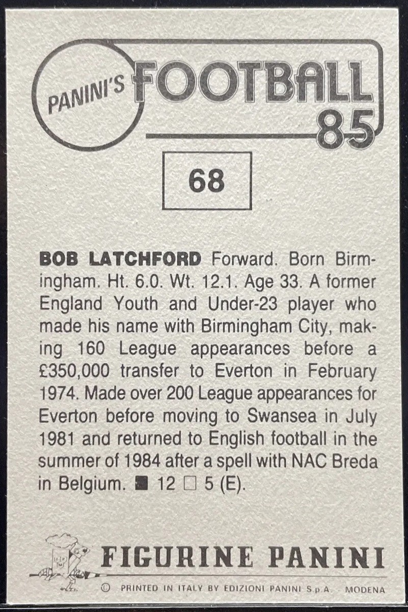 Panini Football 85 - # 68 - BOB LATCHFORD - Coventry City