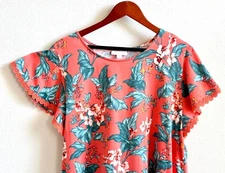 CHARTER CLUB  XXL Tropical Orange Floral Cotton Crochet Trim Short Sleeve Top