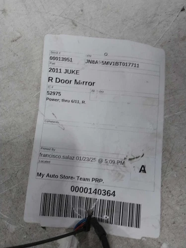 Used Right Door Mirror fits: 2011 Nissan Juke Power thru 6/11 Right Grade A