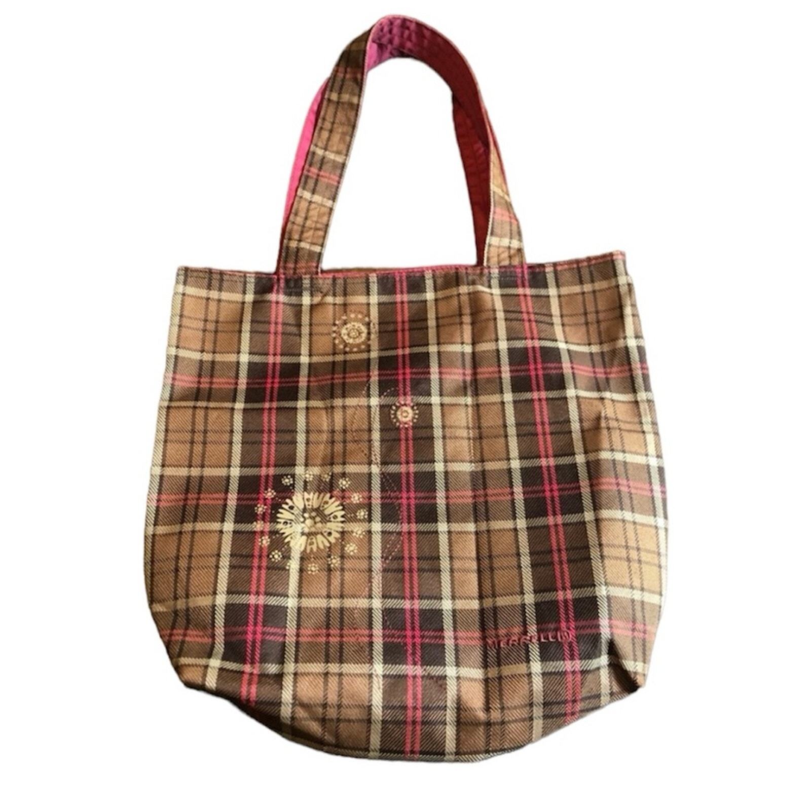 Bolso de Mano Merrell Grande a Cuadros Marrón Reversible Rosa Cartera Libro Academia Geek