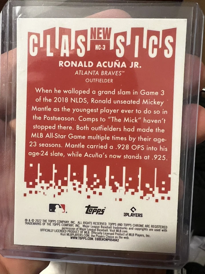 2022 Topps Chrome New Classics #NC-3 Ronald Acuna Jr. Atlanta Braves PWE V2 - Image 2 of 2