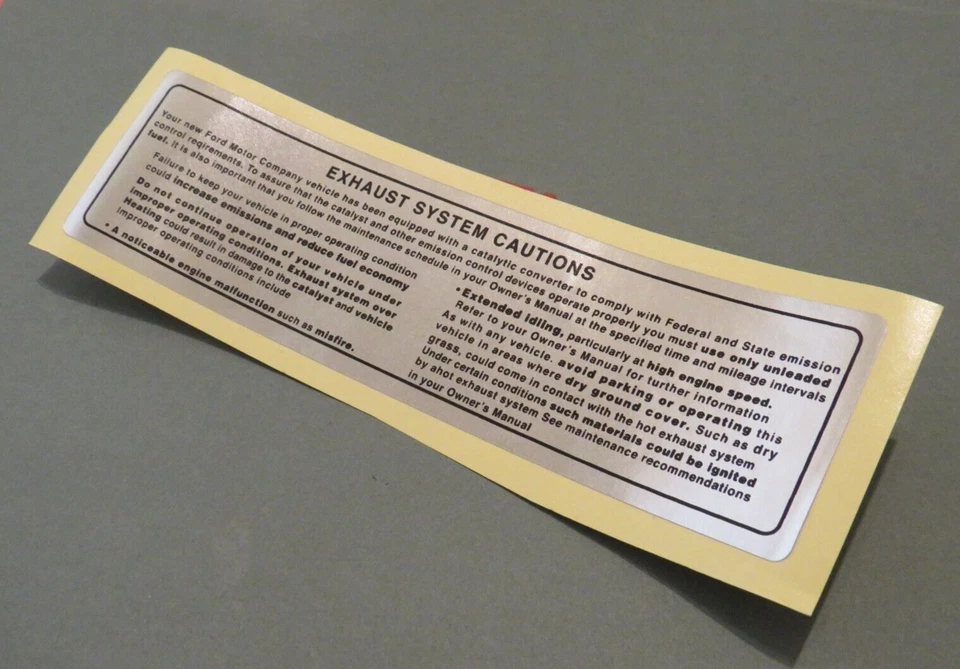 NEW 1976-1977-1978-1979 Ford LTD-LTD II Exhaust System Caution Sun Visor Label - Image 2 of 2