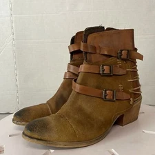 ROAN BY BED STU Womens 7.5 Jag Genuine Leather Suede Ankle Boots Burnished Toes