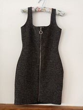 Zip Front Popular Basics Size Medium Charcoal Gray Bodycon Knee Length Dress 