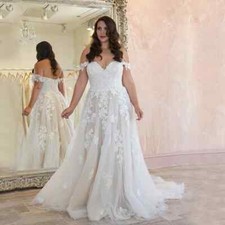 Plus Size Wedding Dresses Off Shoulder Lace Applique Tulle A-line Bridal Gowns