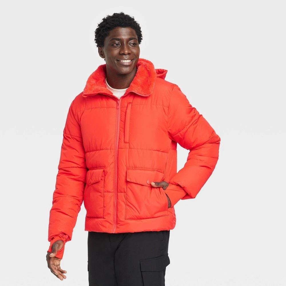 Men's Short Puffer Jacket - All in Motion Orange large