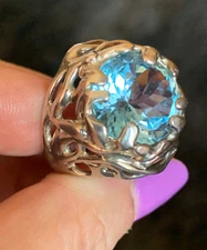 QVC Hagit Gorali Sterling Silver HUGE round Blue Topaz Statement Ring ORGANIC