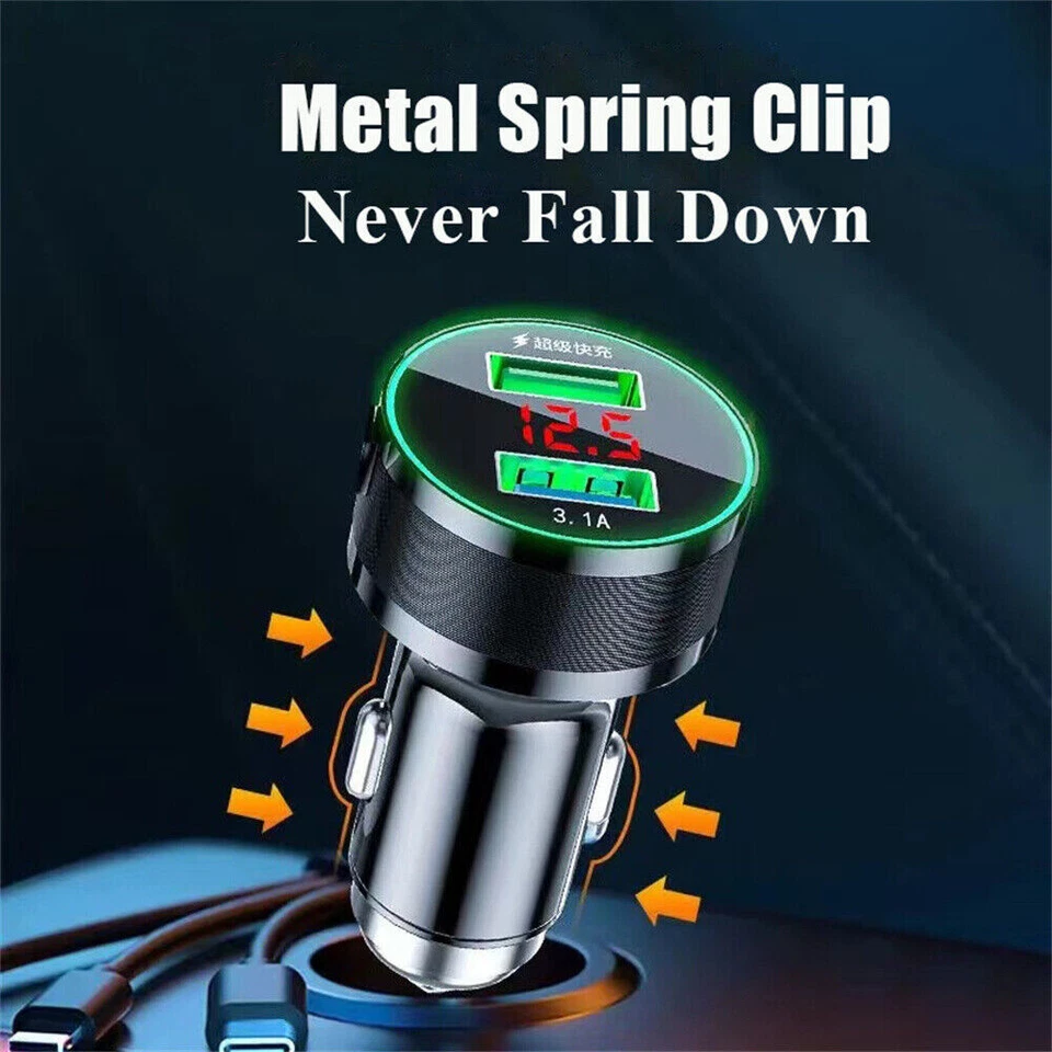 USB Car Charger Adapter 150W Fast Charge With Cable Fit For SmartPhone 12V-24V - Image 4 of 4