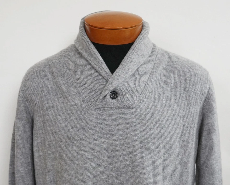 $375 NEW LINCS DC & CO Gray 100% CASHMERE Knit SHAWL NECK Pullover Sweater L - Image 2 of 4