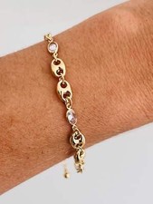 Gold Filled CZ  Puff Paperclip Bracelet  7   2  Extender