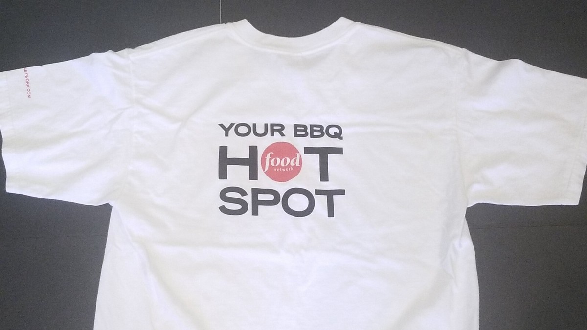 Food Network Get Fired Up! Your BBQ Hot Spot White T-Shirt Size Large