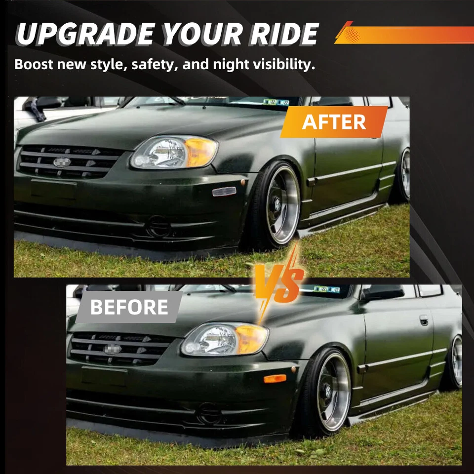 Luces de esquina marcadoras laterales delanteras con lente transparente de 2 piezas para Hyundai Accent 2000-2006 Foto 2 de 4