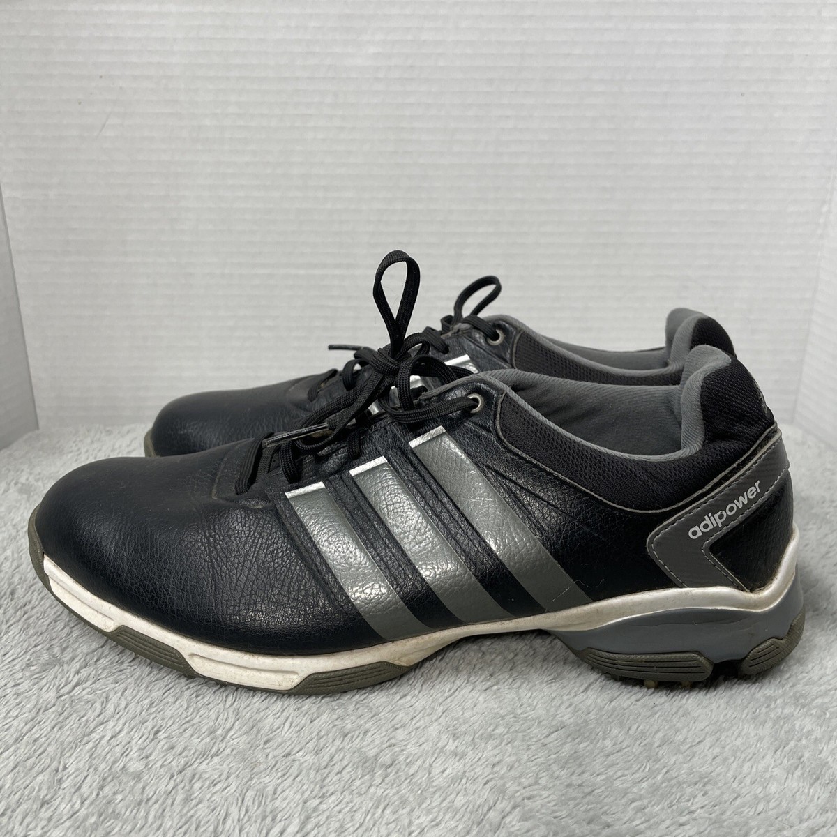 Adidas Adipower Men's Black Gray Leather Golf Spiked Shoes Size