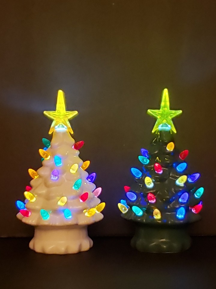 Vintage Retro Style Large Ceramic Green Christmas Tree with Multi Color