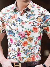 Men  s Floral Short Sleeve Button-Up Shirt Colorful Flower Print Casual Summer