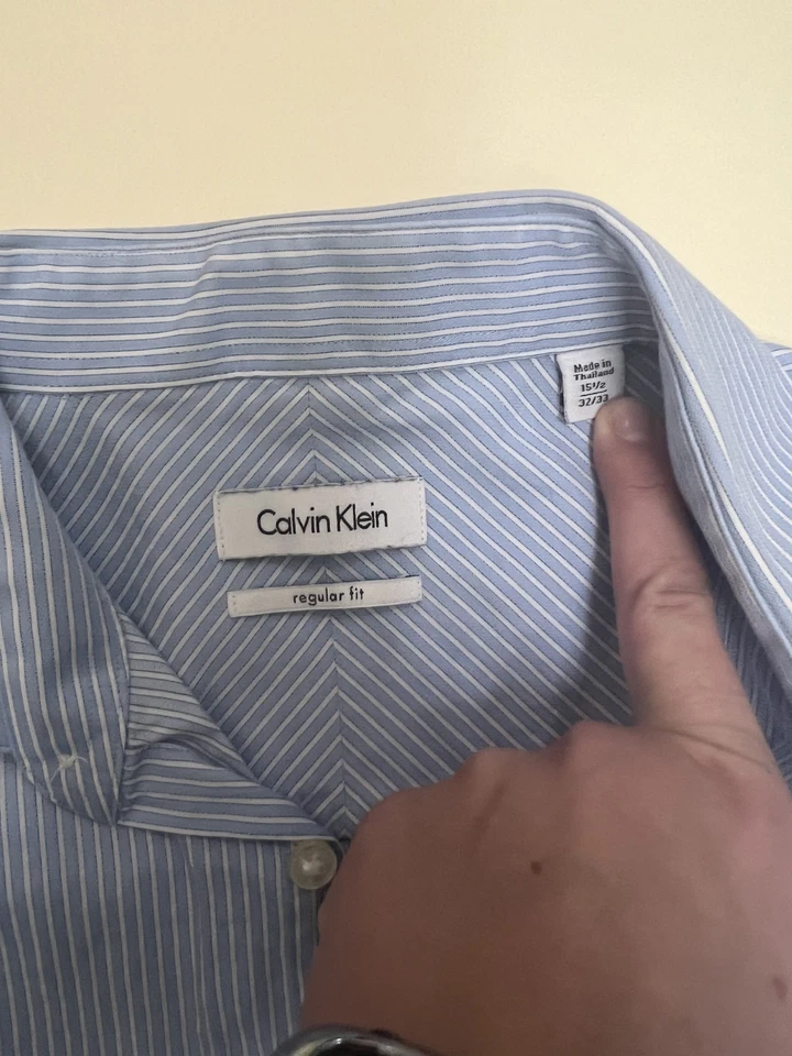 Calvin Klein Shirt Blue Striped Print Button Down Men 15.5- 32/33 - Image 2 of 4