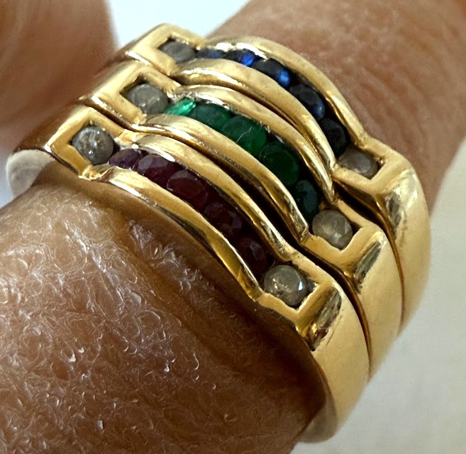 14K Yellow Gold 3 Ring Set Stackable Sapphire Rub… - image 3