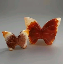 Lot Of 2 Polished Crystal Red Carnelian Butterfly Carvings - USA