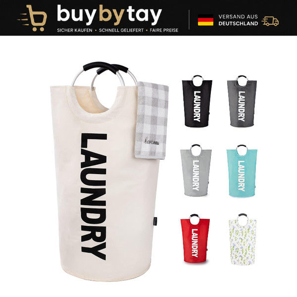 WäSchekorb 90L Wasserdicht Faltbar Mit Gepolsterten Griffen Beige FüR Zuhause-image