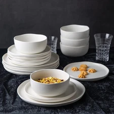 Ceramic Dinnerware Sets, Wavy Rim Stoneware Plates and Bowls Sets, Highly Chi...