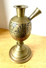 Hookah Base From India/Incense Burner Brass Red Enamel 8.7” Tall 4.4” Base