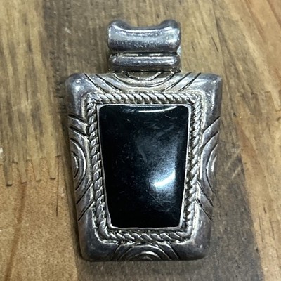 Premier Designs Black Faux Onyx Rectangle Pendant Silver Tone Embossed