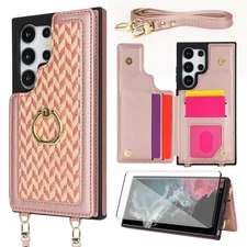 Phone Case for Samsung Galaxy S22 Ultra 5G Wallet Cell Cover with Tempered Gl...