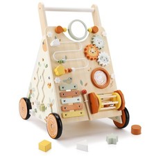 Wooden Baby Walker, Baby Push Walker with Activity Center for Girls Boys, Mon...