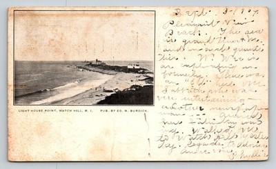 1907 Lighthouse Point Watch Hill RI Postcard Ed N Burdick Posted