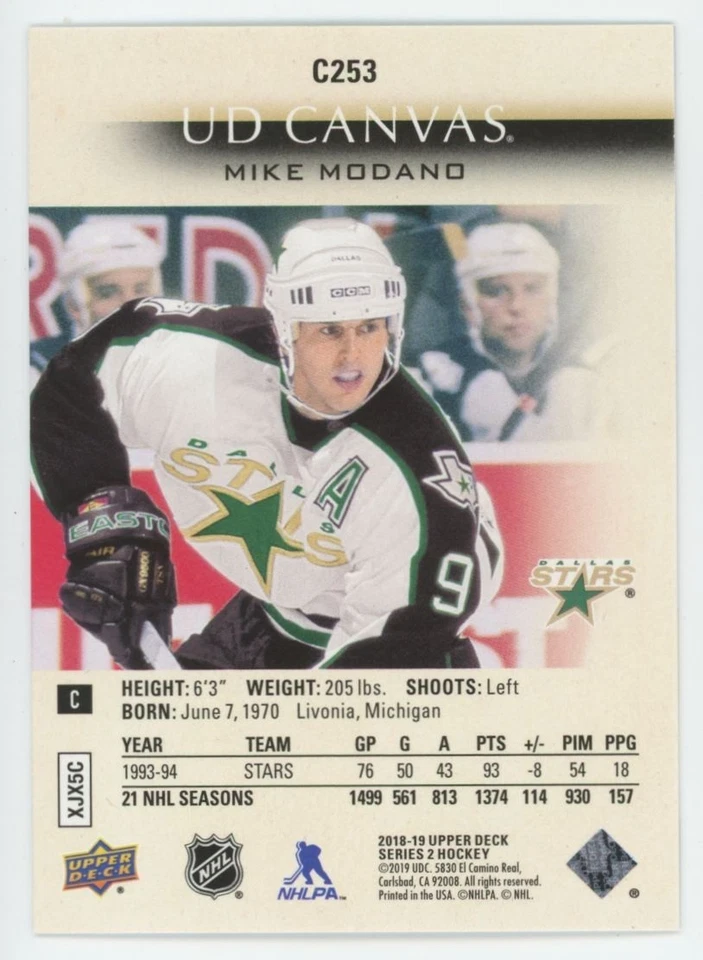 2018-19 UPPER DECK Mike Modano CANVAS RETIRED C253 - Image 2 of 2