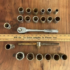 Vintage 22 pc Socket Set 1/2" Drive Indestro Ratchet Made in USA
