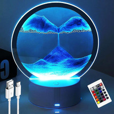3D Moving Sand Art with Remote Control, 360° Rotating Hourglass Lights, RGB Colo
