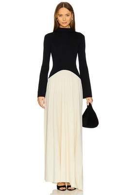 Solid & Striped Women's Dress XL Soglio Ecru Skirt Black Top Long Sleeve Maxi