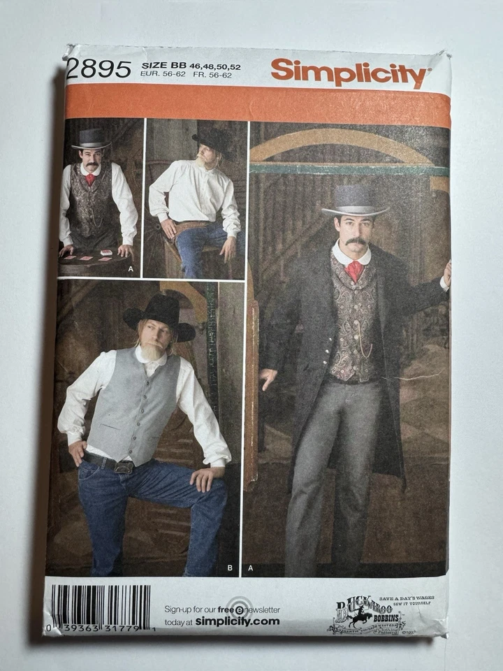 Simplicity 2895 men's Frock Coat, shirt and vest Sizes 46-52 UNCUT (F) - Image 2 of 4