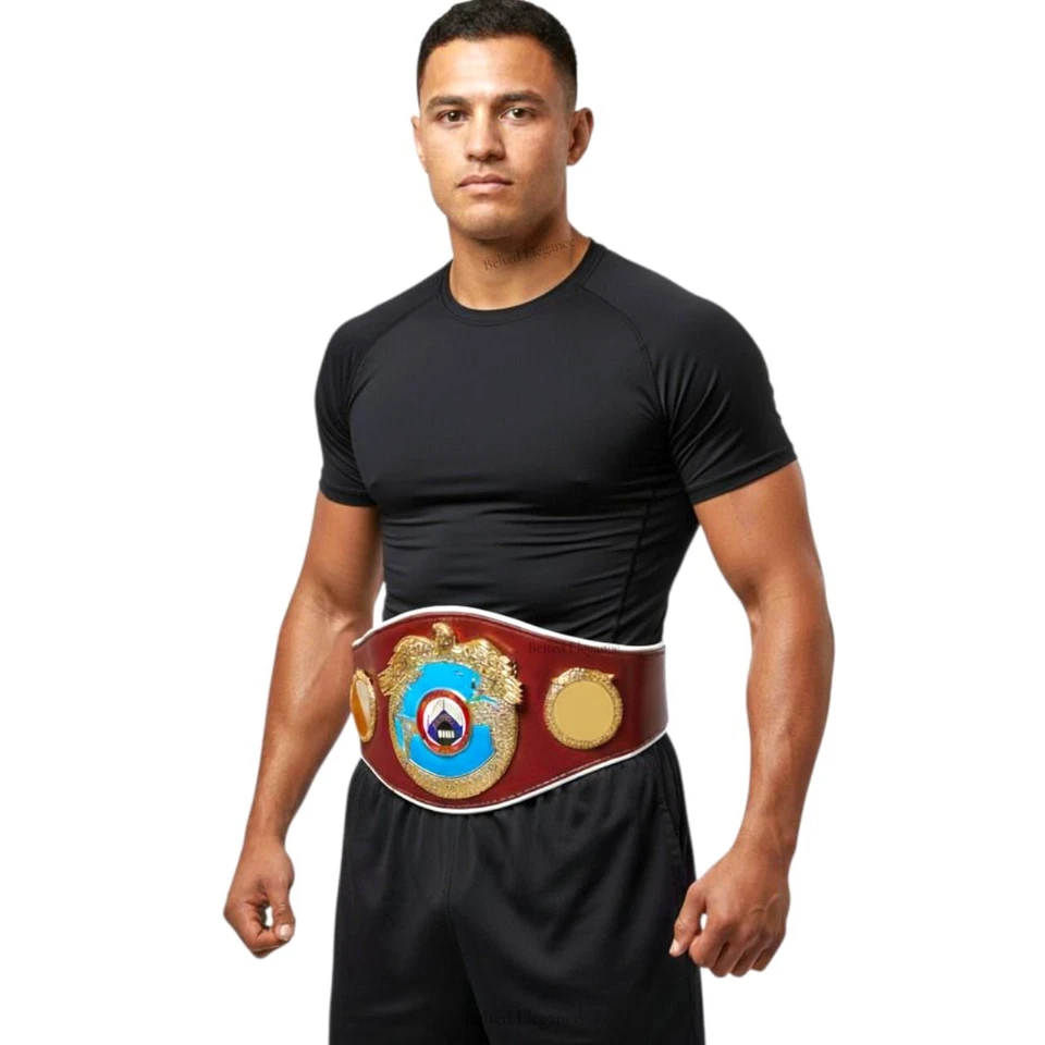 Réplica de Cinturón de Cuero Campeonato de la OMB - Hecho en 3D Oro Boxeo Título Adulto Talla Nuevo Foto 4 de 4