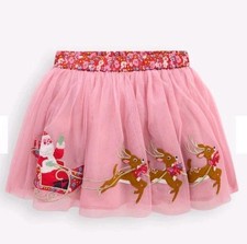 Mini Boden Festive Appliqu Tulle Skirt Christmas Pink Sz 3-4 Year Santa Deer
