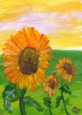 ACEO Original Acrylic Painting Sunflowers Landscape Art signed by CS Jackson