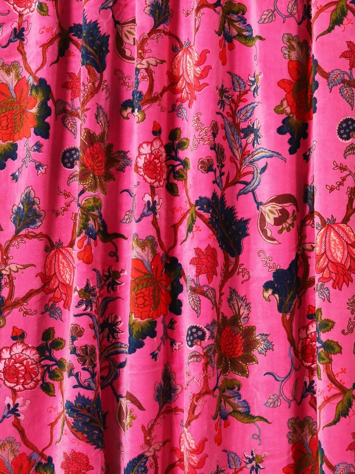Luxury Soft Velvet Floral Print Fabric Indian Dress Sewing Upholstery Fabric - Image 2 of 4