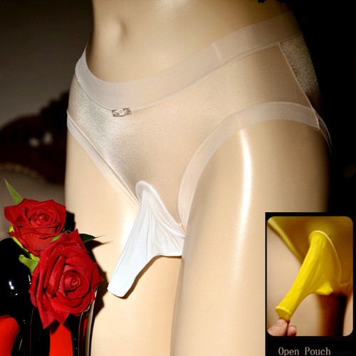 Men See Through Lace Silky Gay Peni Sleeve Underwear Glossy Ice Silk Briefs ∂ - Picture 14 of 19