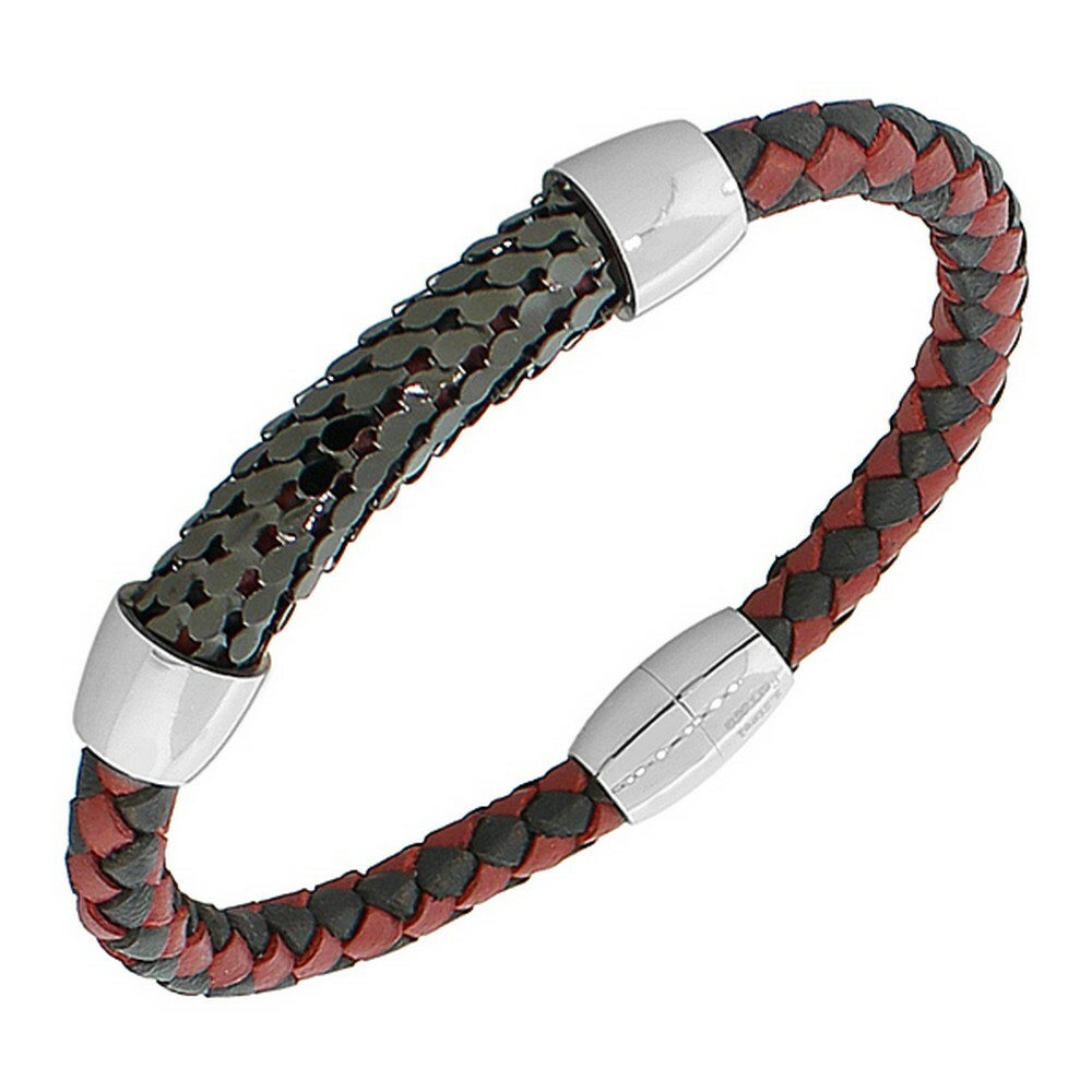 Stainless Steel Leather Red Black Silver Braided Womens Mens