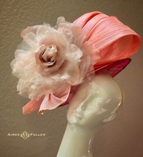 Aimee Fuller Kentucky Derby Hatinator Coral Hot Pink Rose Hat Large Fascinator
