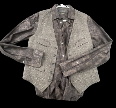 Black Tag by ZARA MAN Mens Dress Shirt And Vest Camo Plaid Size S Small  Slim Fit