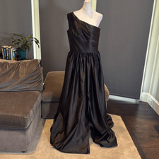 Women s Black Satin One Shoulder Prom Party Formal Dress with Leg Slit Size 16