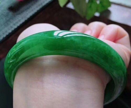 Bracciale 57MM grado naturale AAA verde ghiaccio giada birmana giadeite certificato - Foto 4 di 6