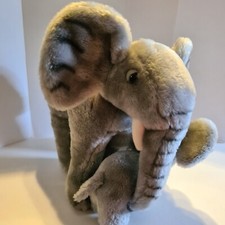 Vintage Plush Mama  Baby Elephant Stuffed Animals Dakin Nature Babies With Tag