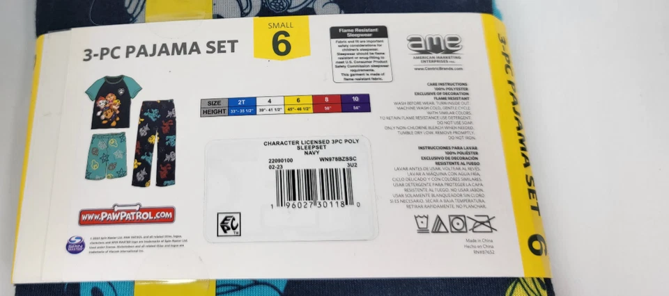 Nickelodeon Paw Patrol Pajamas Blue Sleepwear Boys 6 Small Short Sleeve 3 Piece - Image 3 of 3