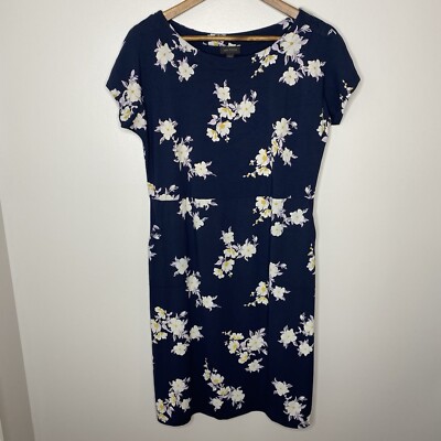 J.Jill Wearever Collection Womens Navy Floral A-Line Dress Pockets Blue  Size S