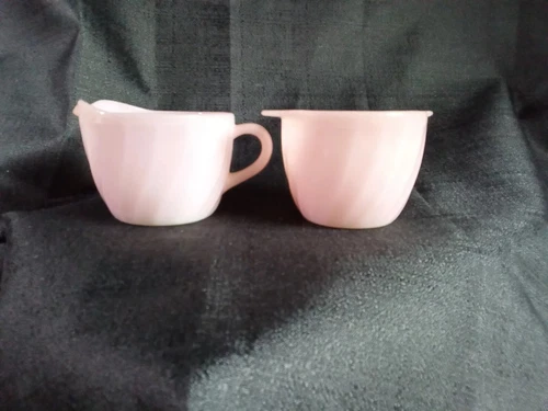 VTG Fire King Anchor Hocking PINK SWIRL Sugar Bowl w Lid and Creamer Set No LID
